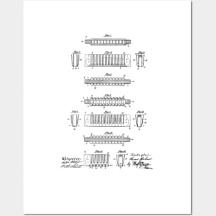 Mouth Harmonica Vintage Patent Hand Drawing Posters and Art